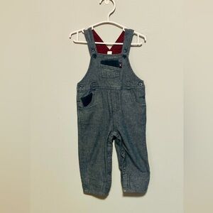 Macy’s Denim-Look Patch Overalls w/Fold-over Cuffs, Blue/Navy - 18 mo (VGUC )